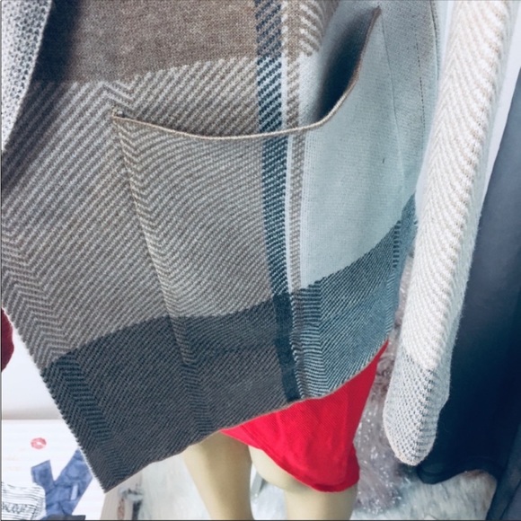 Joseph A Neutral Plaid Hoodie Long Sleeves Open Front Cardigan Size Small - Picture 8 of 10